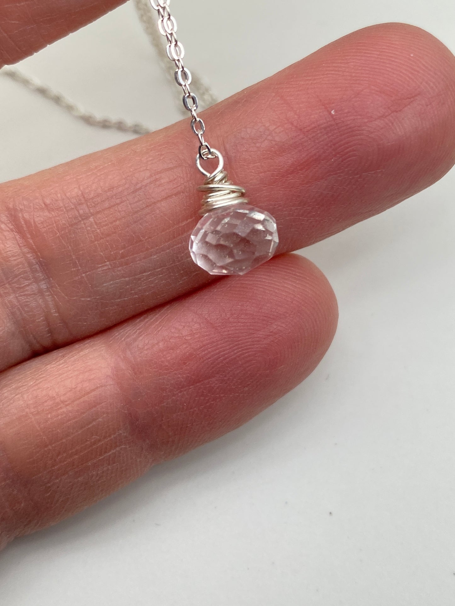Crystal quartz drop pendant necklace