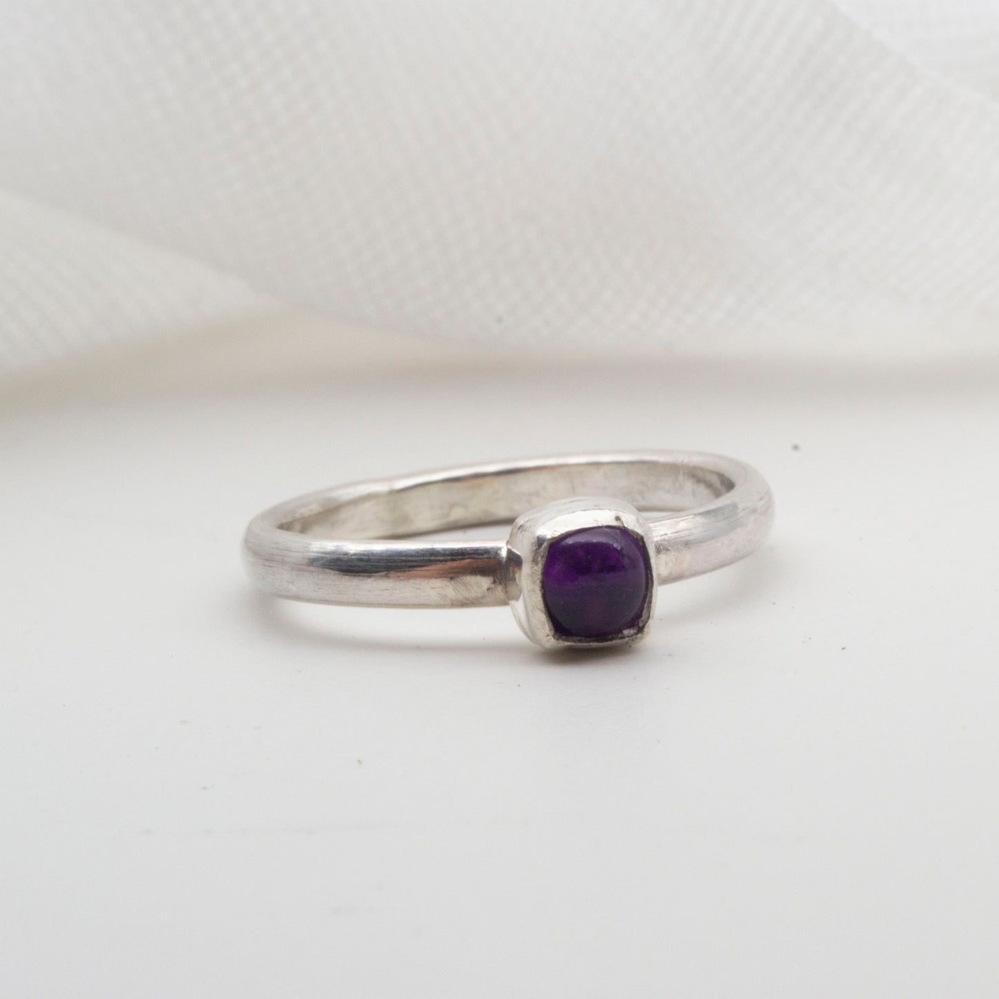 Amethyst cushion cut cabochon sterling silver ring Size K
