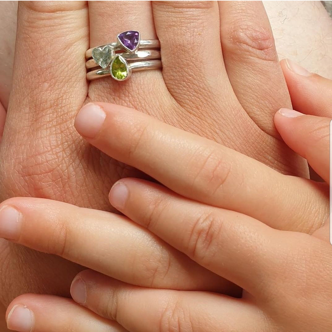 peridot and amethyst stacking rings