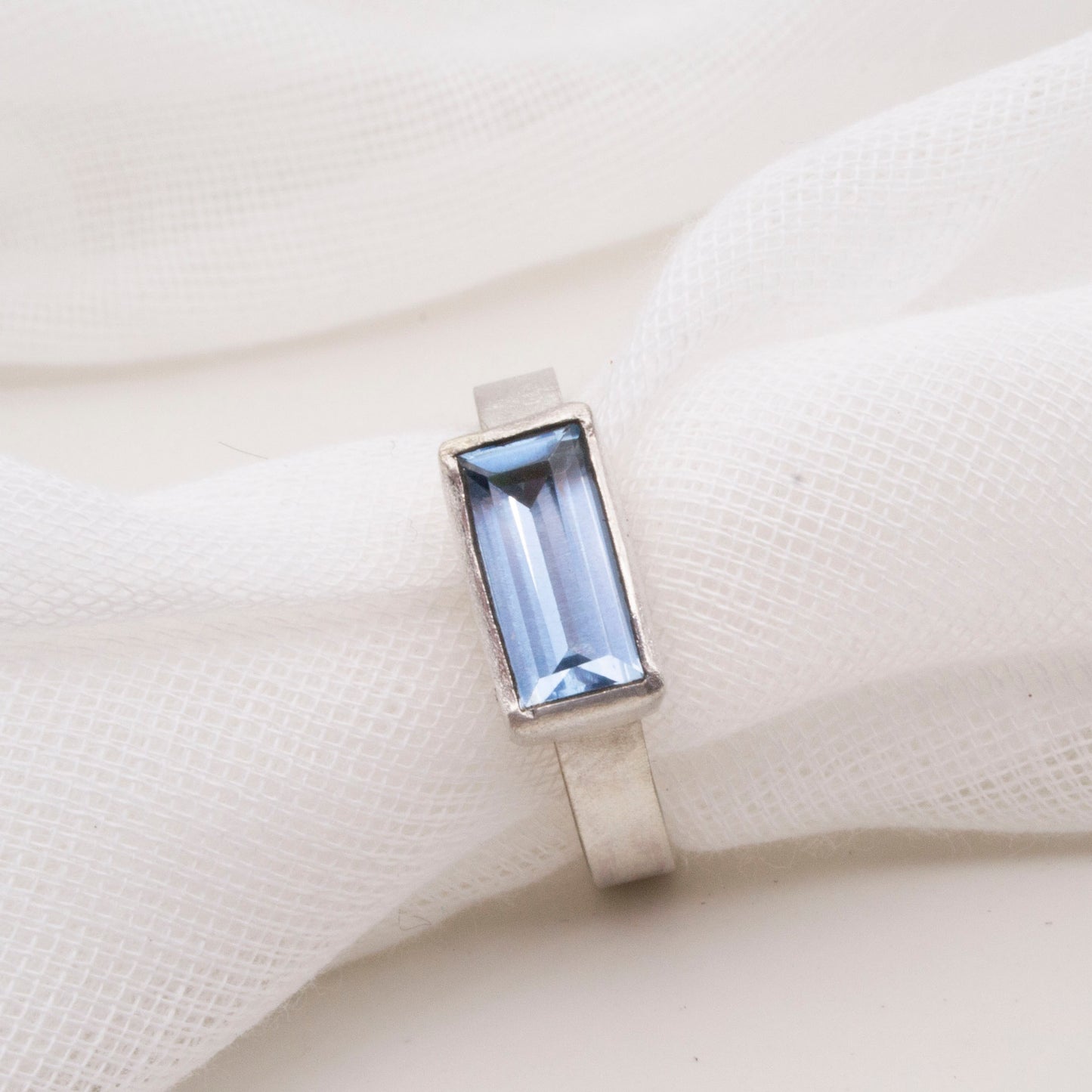 Sky Blue Topaz baguette ring - size T1/2