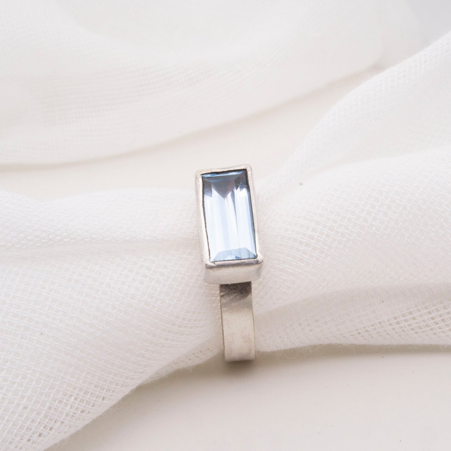 Sky Blue Topaz baguette ring - size T1/2