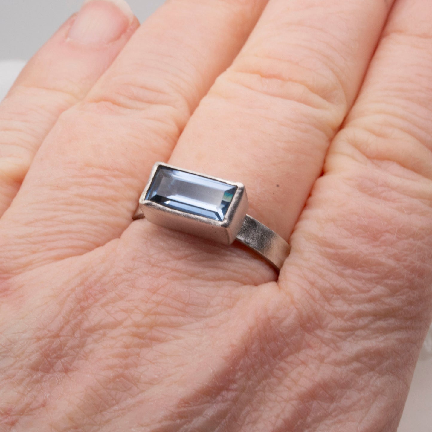 Sky Blue Topaz baguette ring - size T1/2