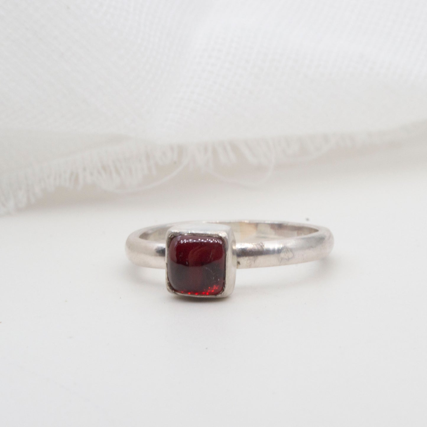 Garnet square cabochon 5mm ring Size K
