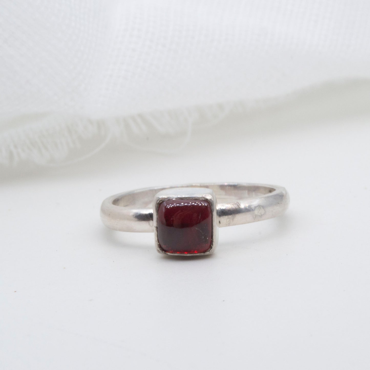 Garnet square cabochon 5mm ring Size K