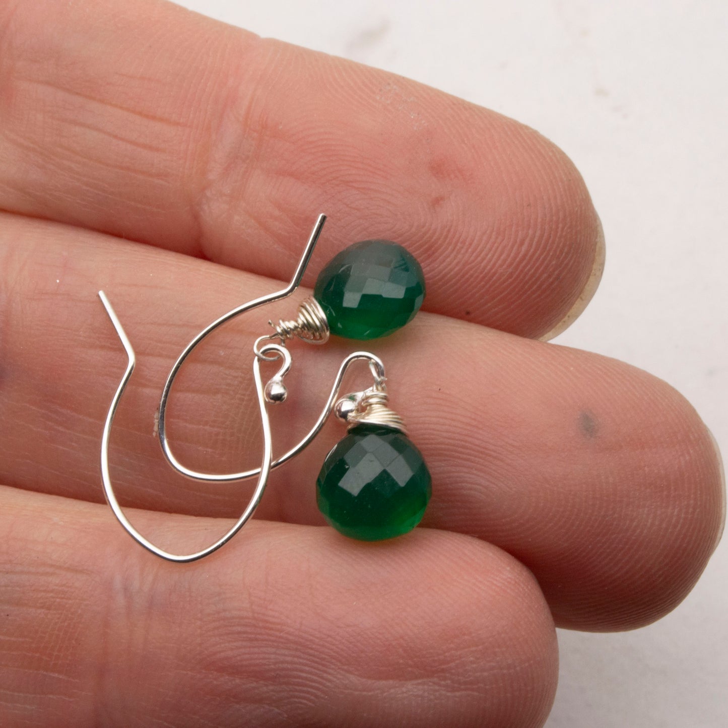 Deep green onyx necklace and earring set in sterling silver