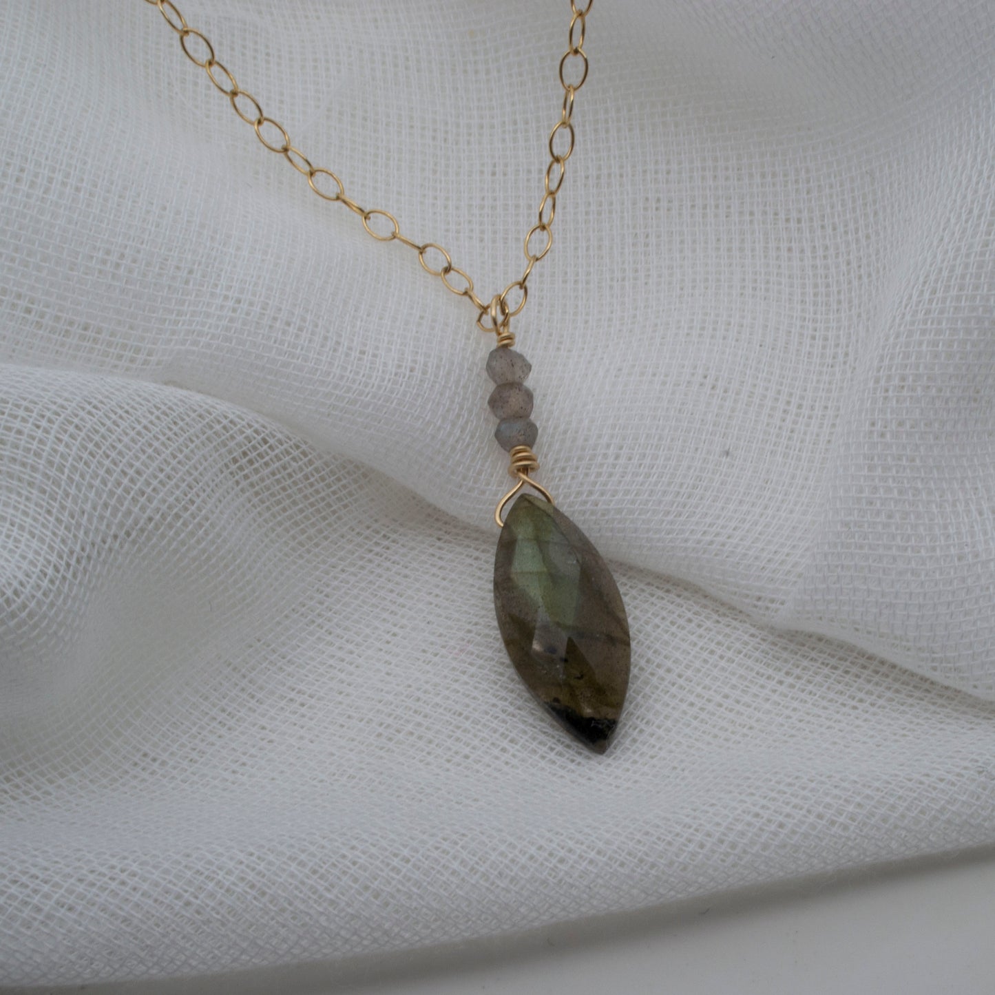 Labradorite, beads and gold pendant