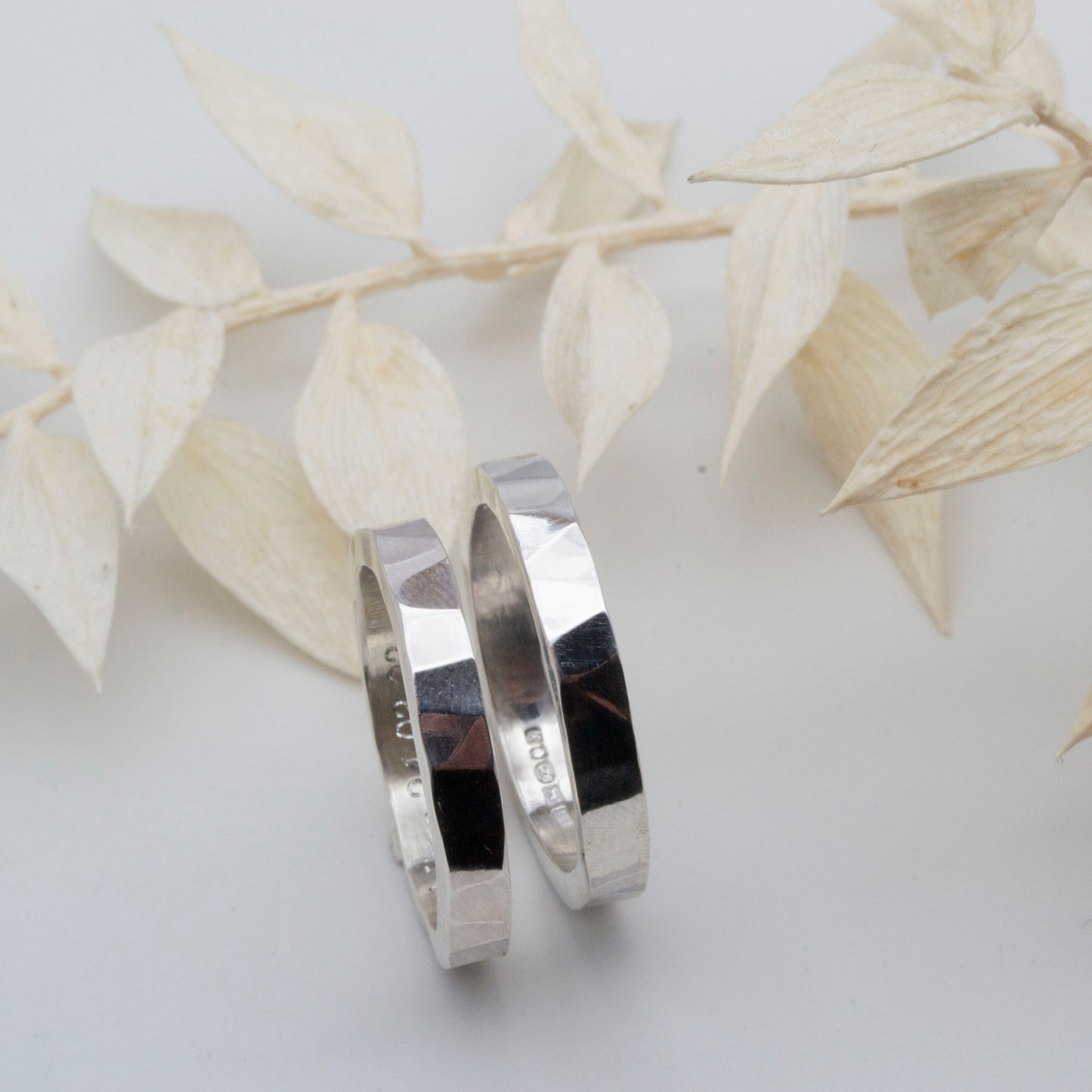 Matching slim ripple texture wedding bands