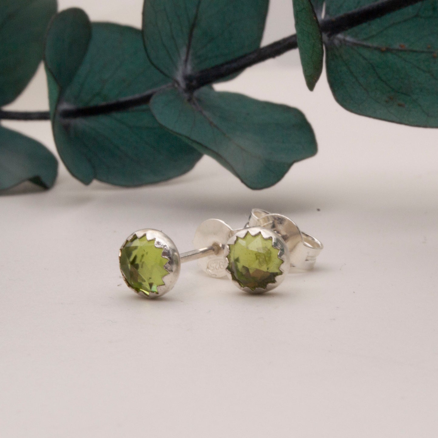 Peridot rose cut stud earrings