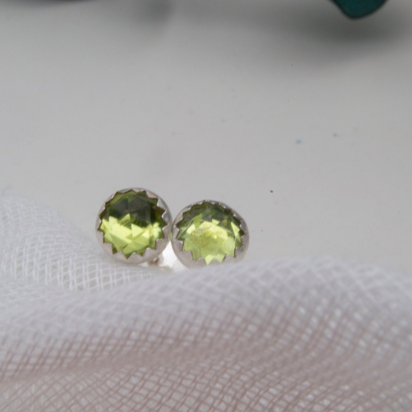 Peridot rose cut stud earrings