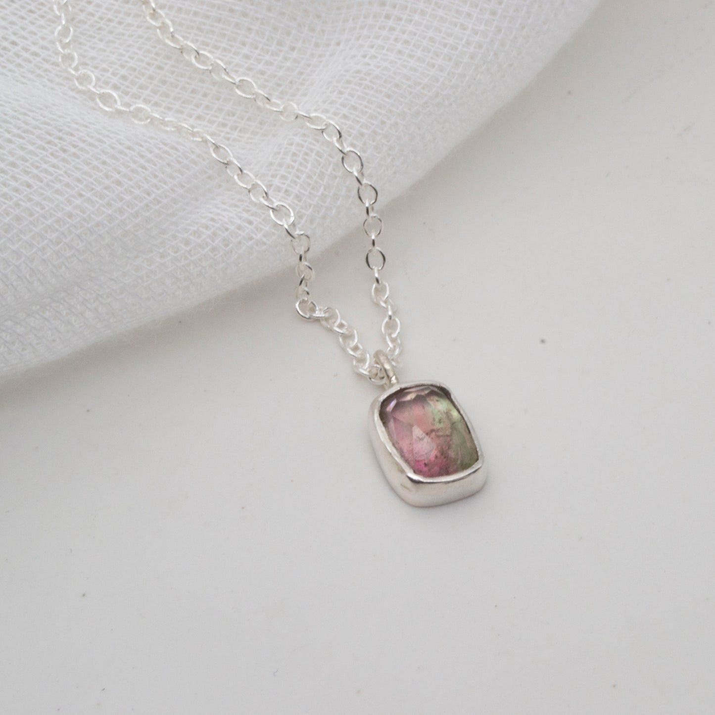 Pink and green tourmaline pendant necklace