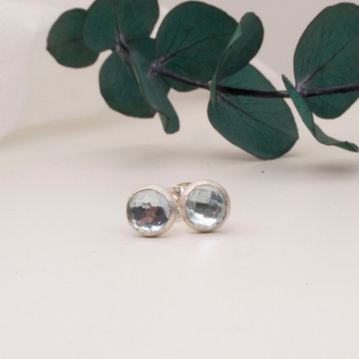 Sky blue topaz rose cut stud earrings