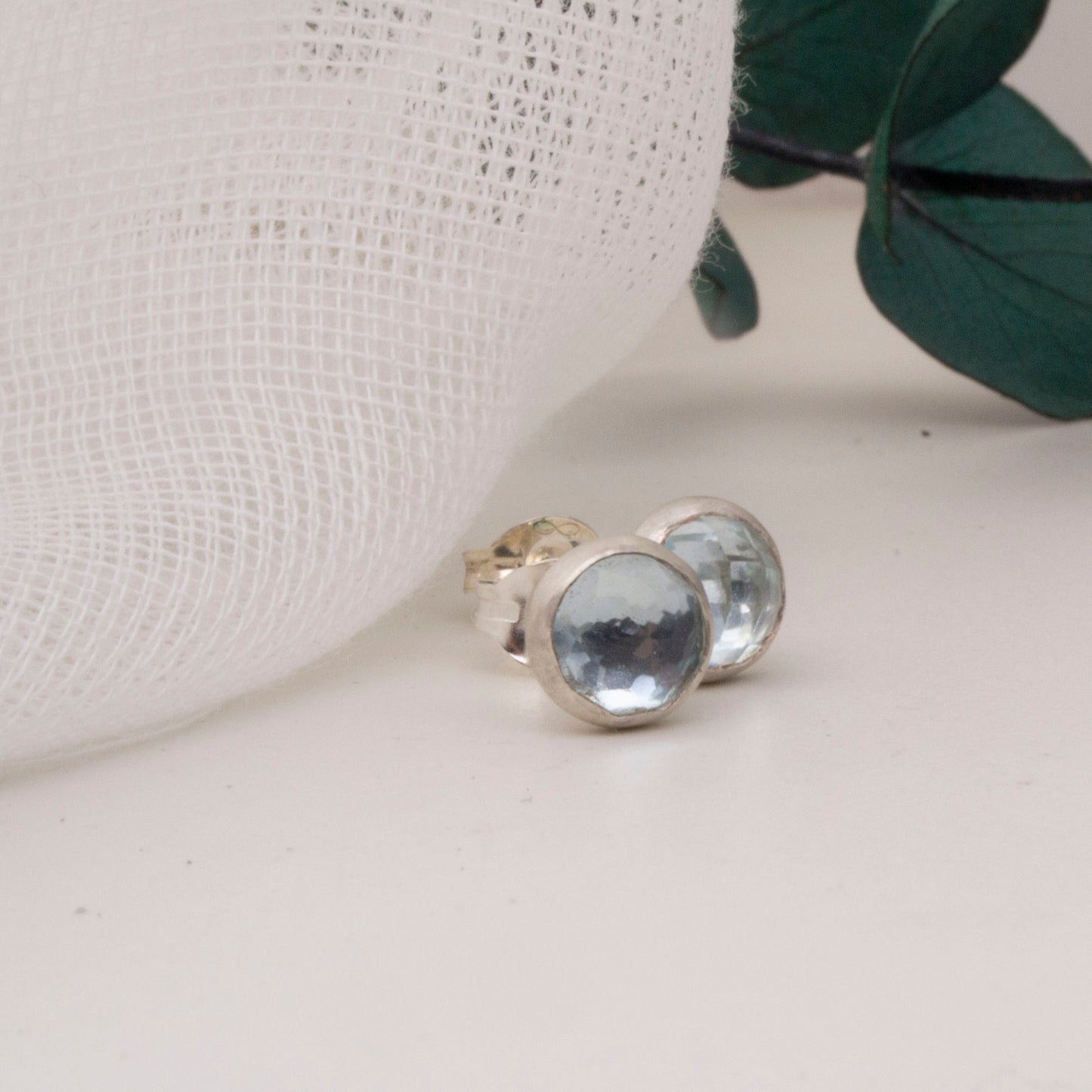 Sky blue topaz rose cut stud earrings