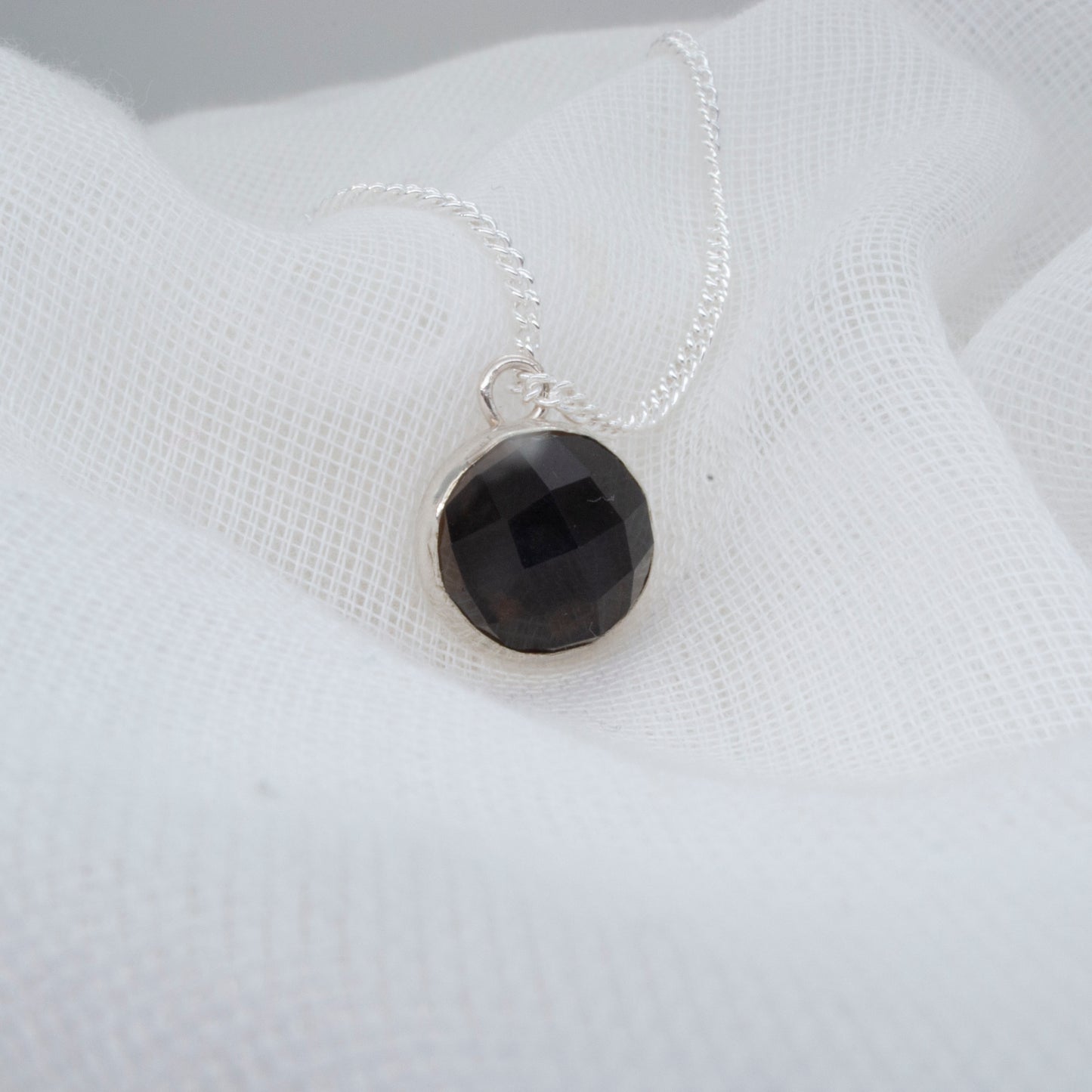 Smoky Quartz Pendant in Sterling Silver – 12mm Checkerboard Cut