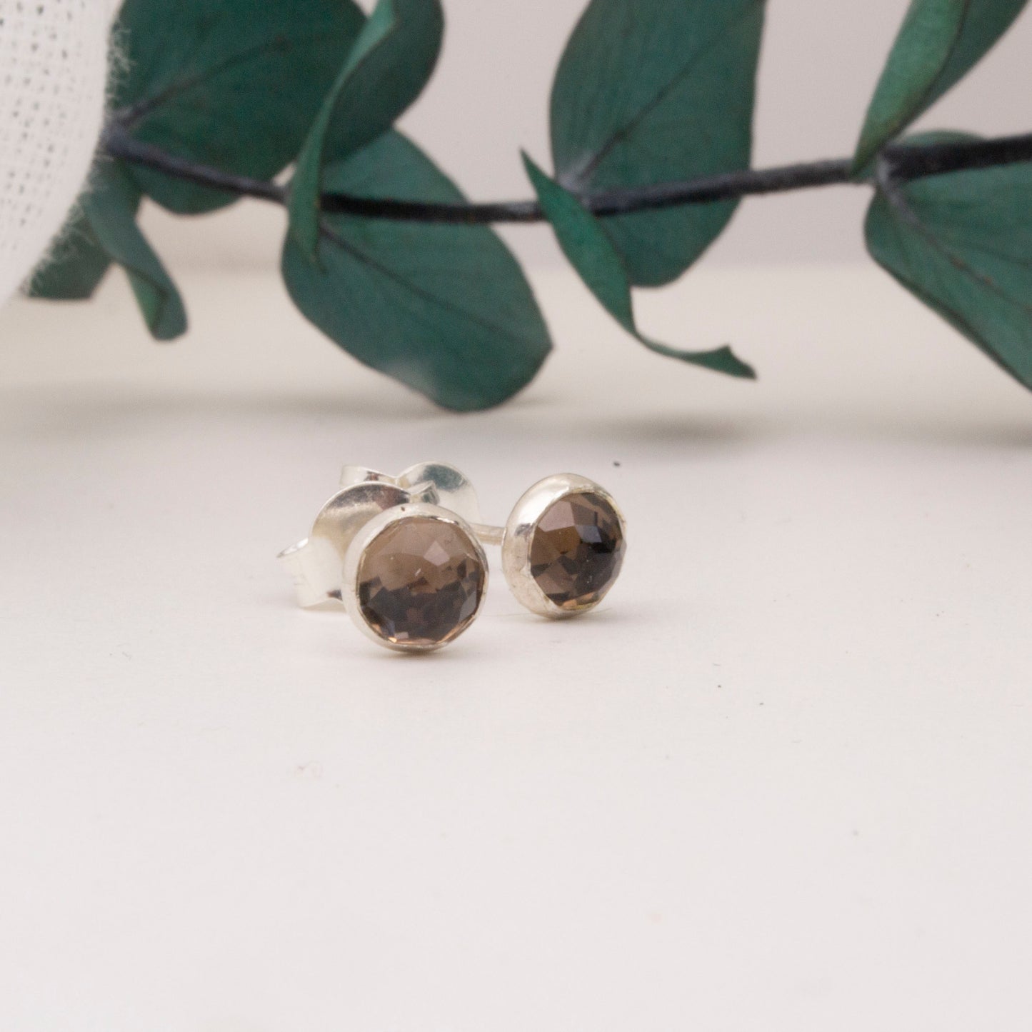 Smoky quartz rose cut stud earrings