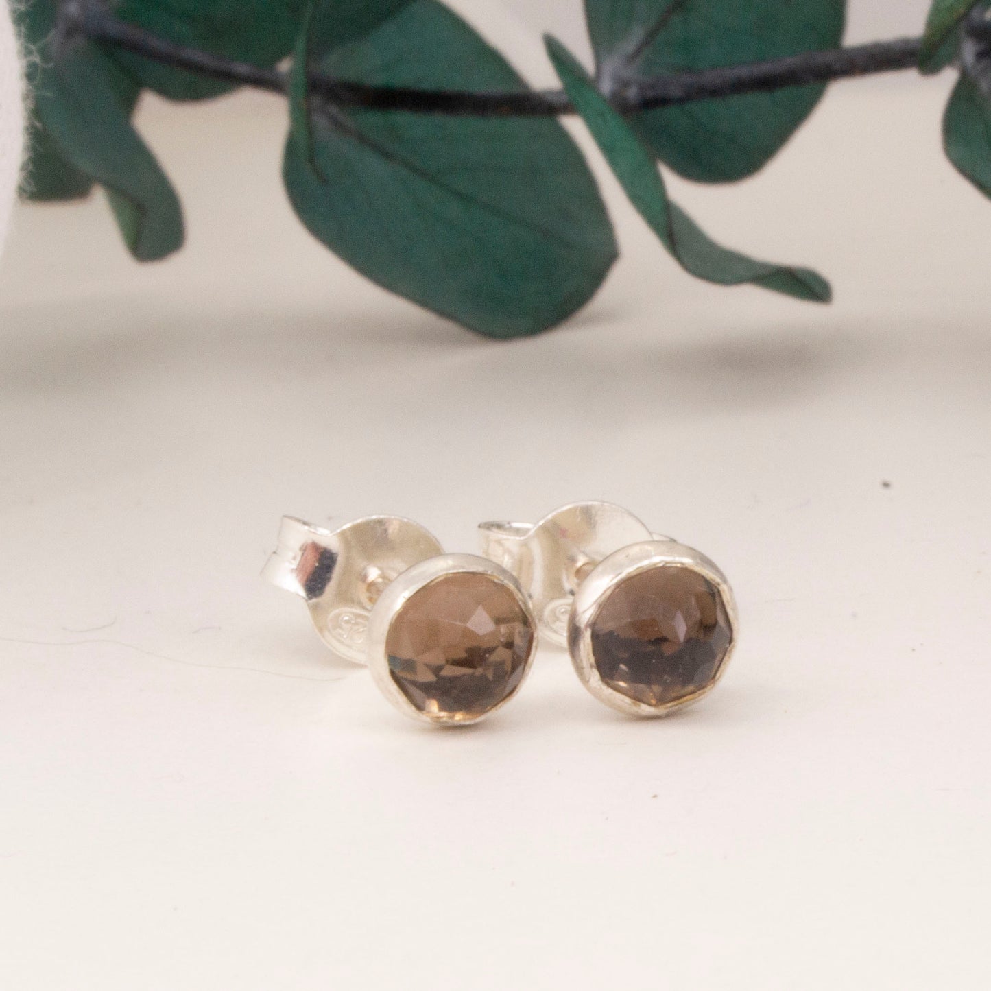 Smoky quartz rose cut stud earrings