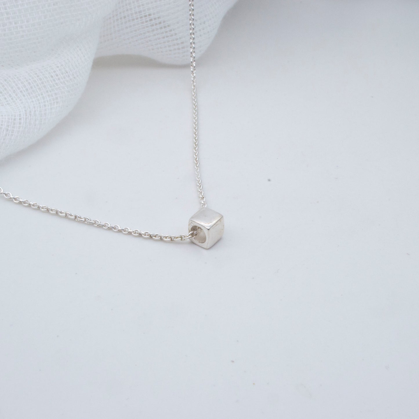 Sterling Silver Cube Necklace – Minimalist Everyday Jewellery
