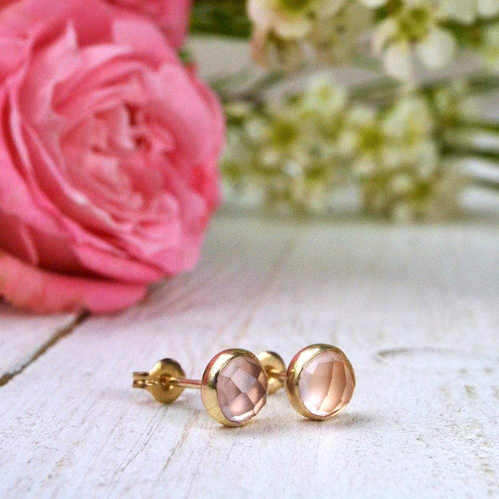 Becky Pearce Designs Rose quartz rose-cut stud earrings in gold
