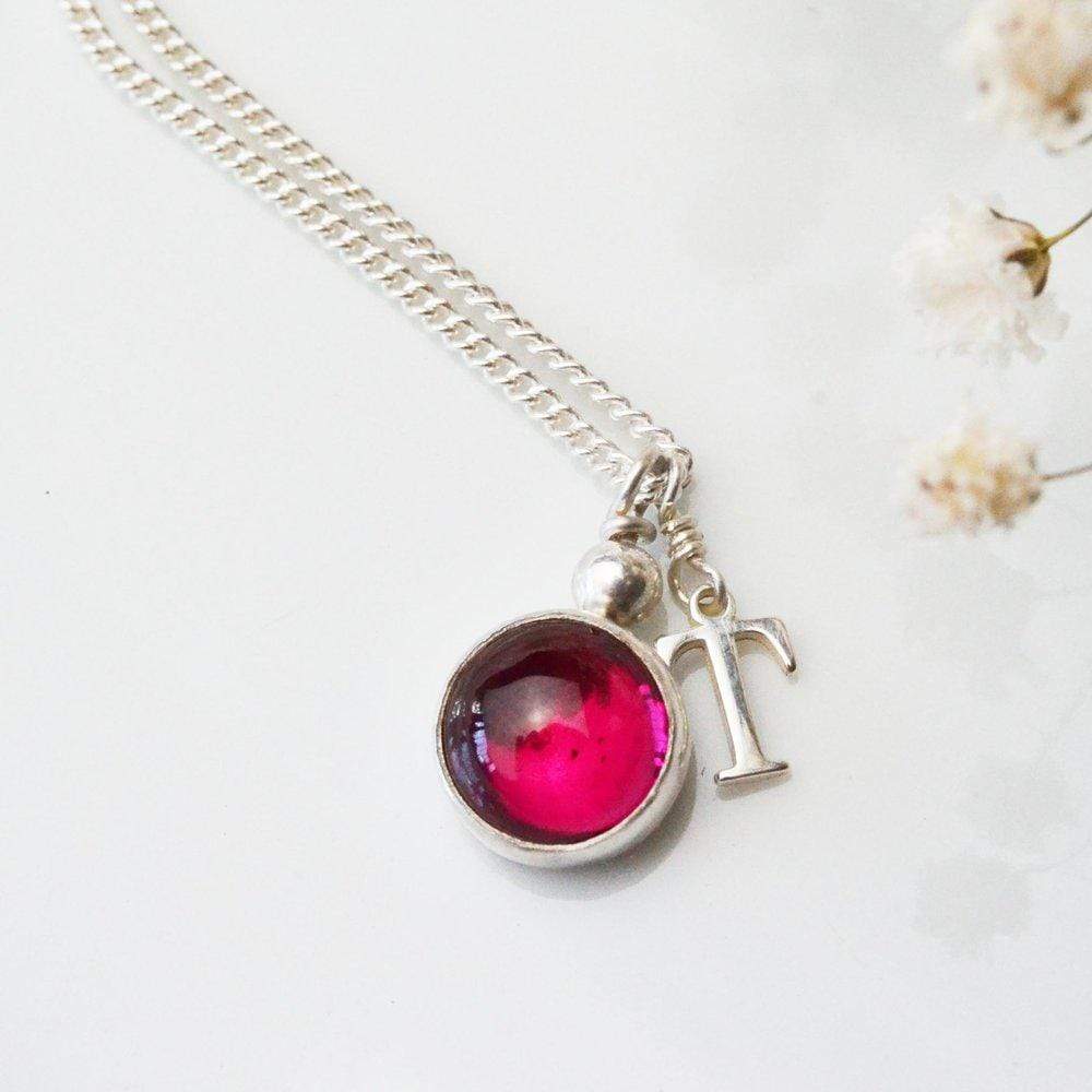 Becky Pearce Designs Ruby pendant necklace with optional sterling silver initial