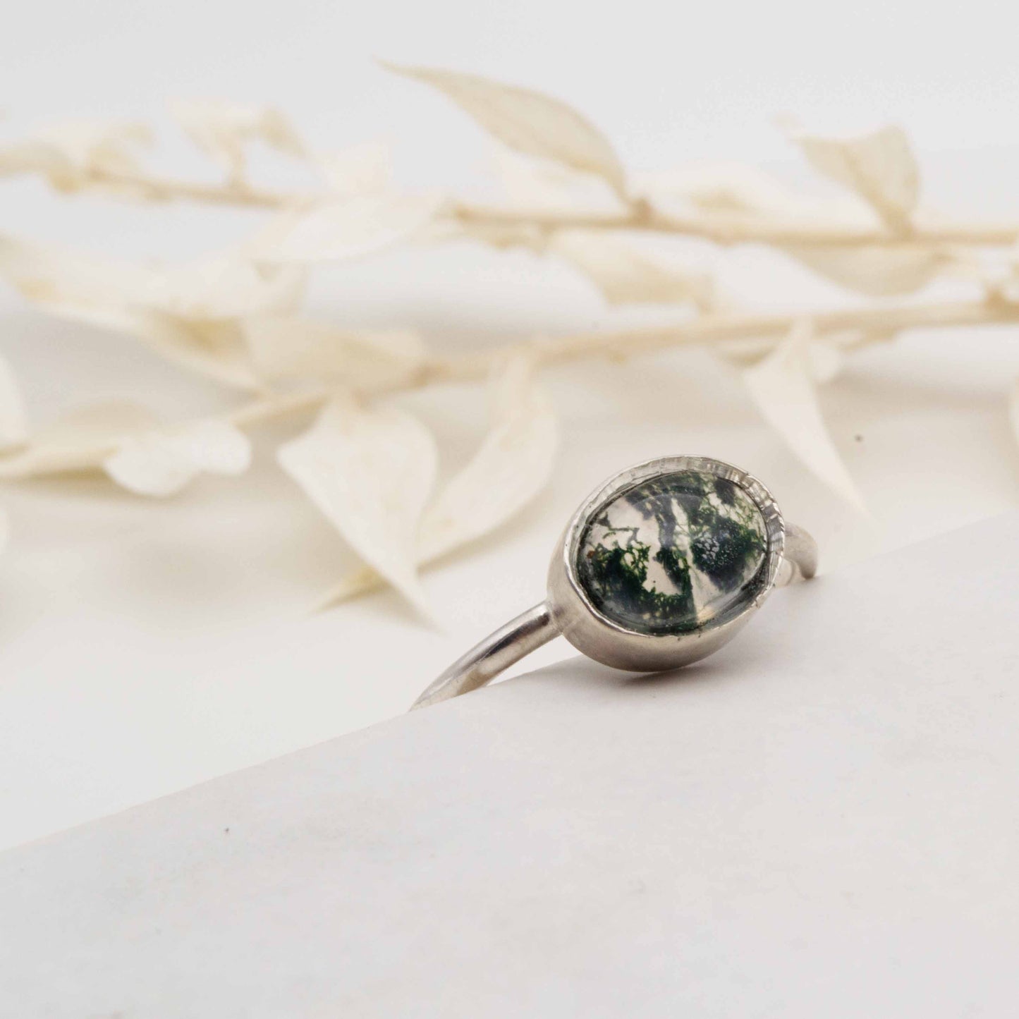 Becky Pearce Designs Moss agate - forest fern ring
