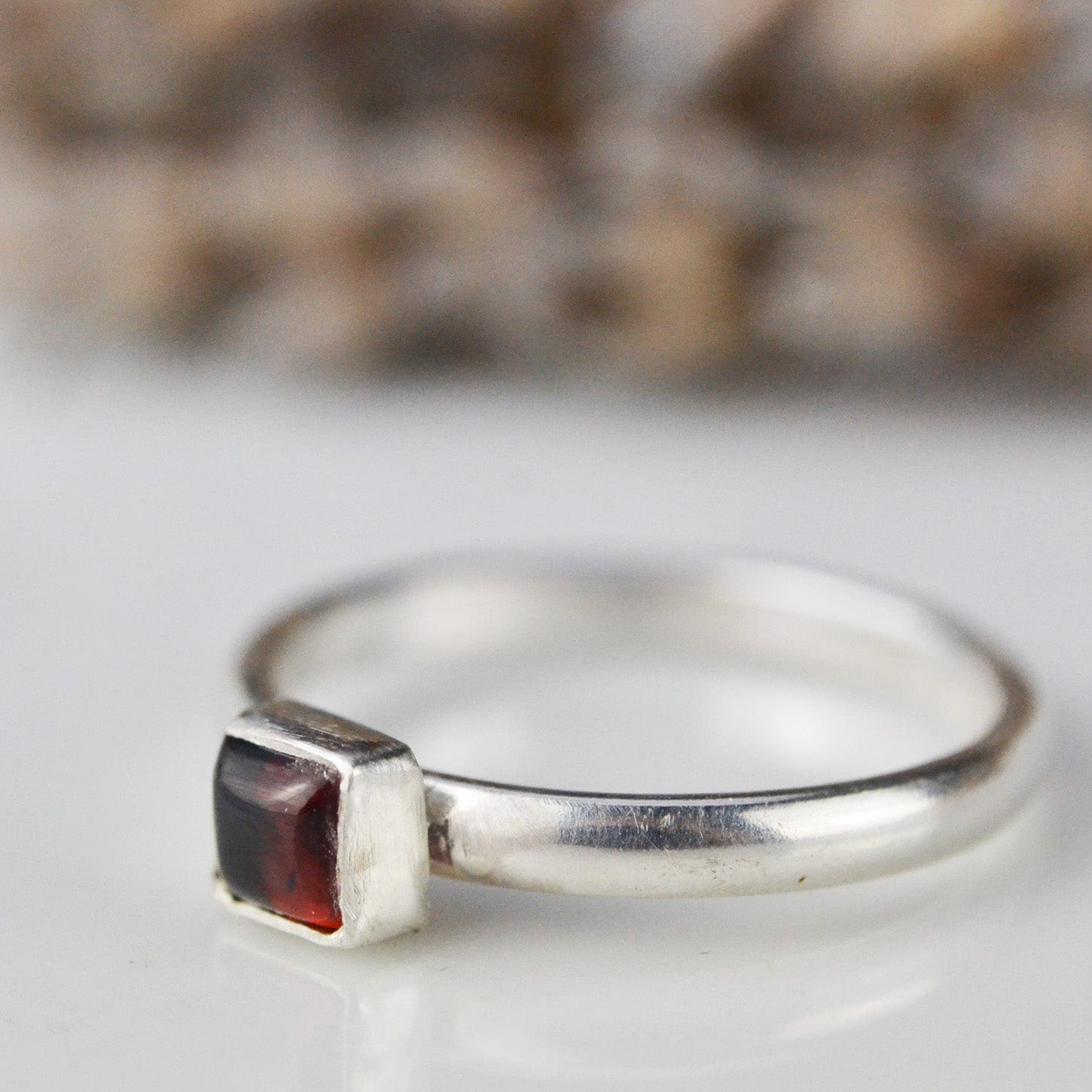Becky Pearce Designs Square Cabochon 4mm Garnet (January) Birthstone Stacking Rings