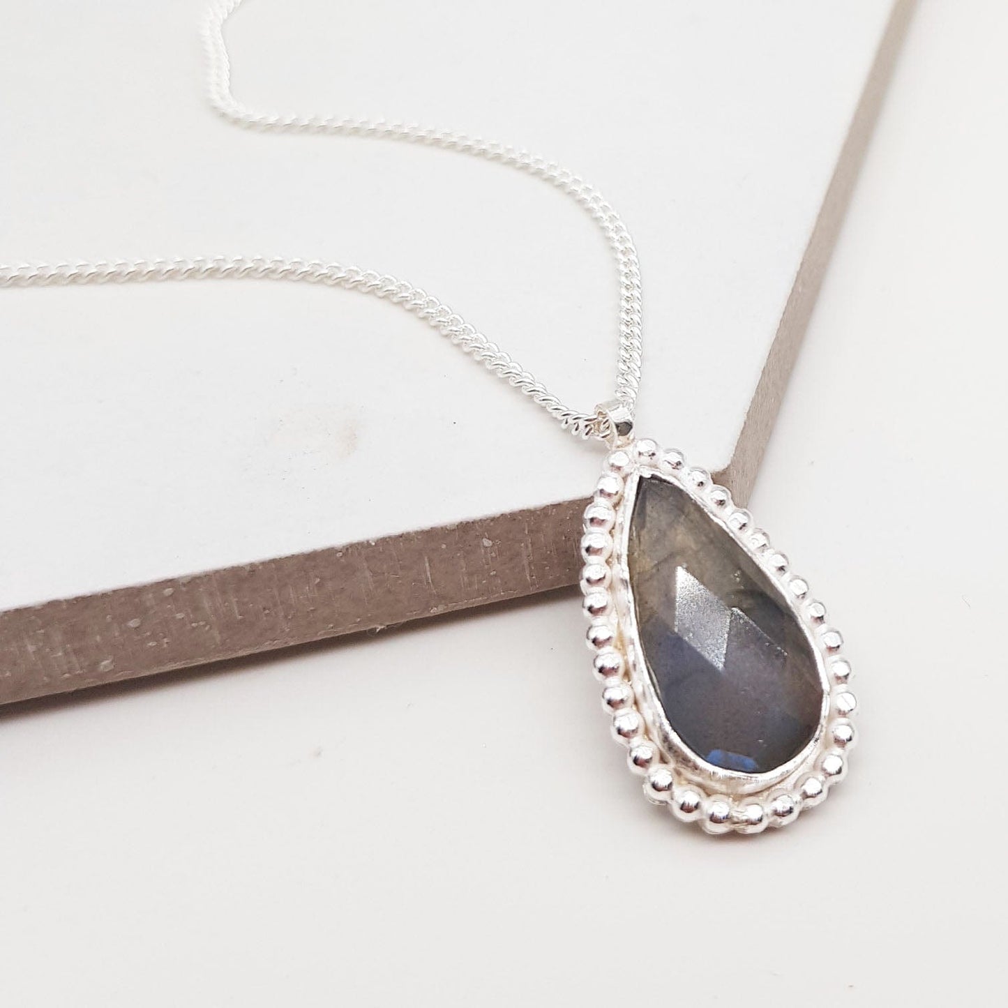 Becky Pearce Designs Beaded tear drop labradorite pendant