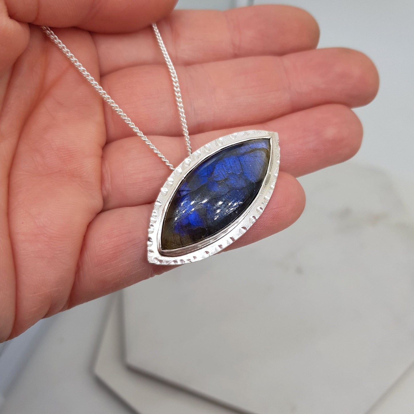 Becky Pearce Designs Silver marquise labradorite pendant