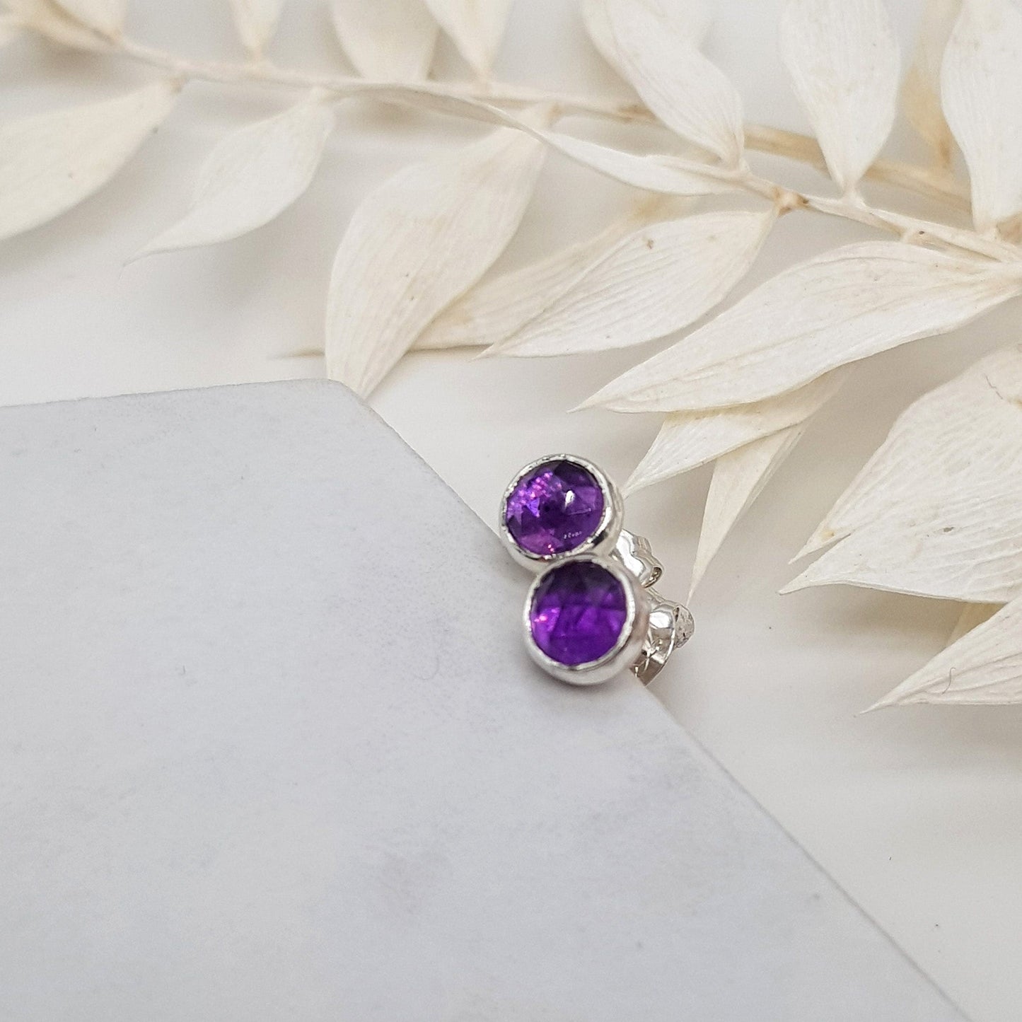 Becky Pearce Designs Earrings 5mm / February - Amethyst Birthstone rose-cut stud earrings