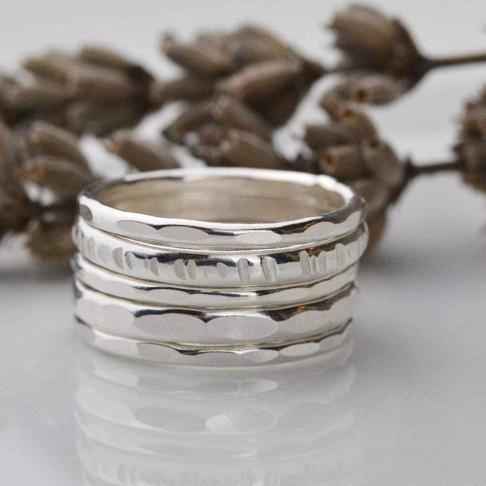 Set of five sterling silver textured stacking rings – Becky Pearce