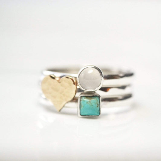 Becky Pearce Designs Rings Gold heart ring birthstone stacking set