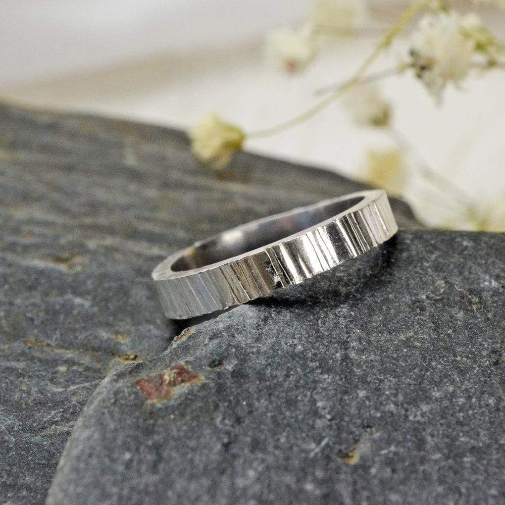 Becky Pearce Designs Wedding Band Bark Textured Recycled Sterling Silver Wedding Band - slim, flat profile