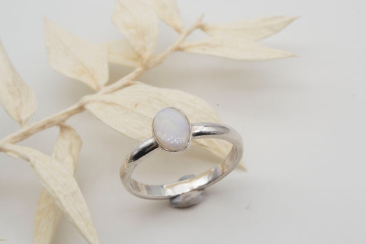 Natural opal oval cabochon ring Size J1/2