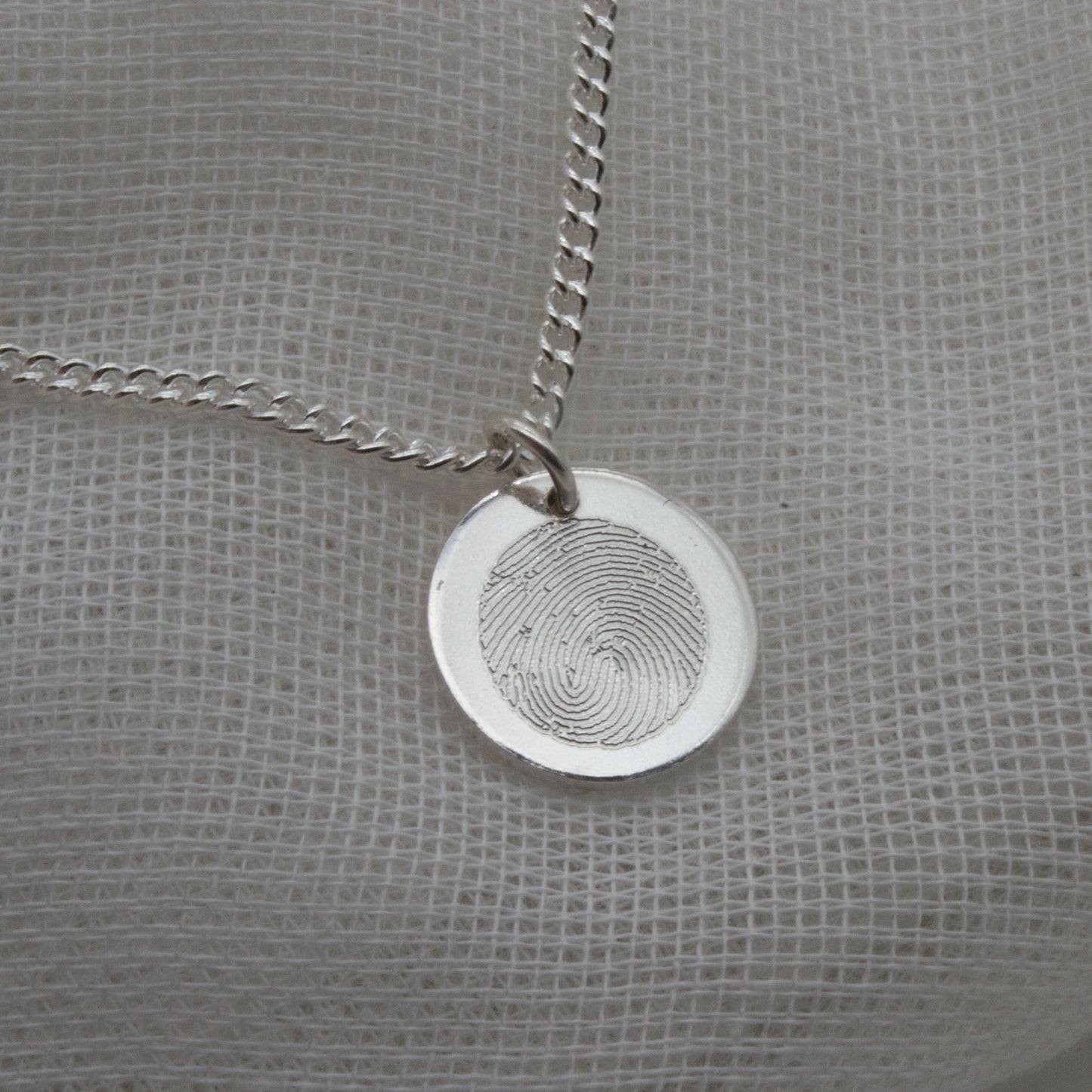 Fingerprint Engraved Silver Disc Necklace