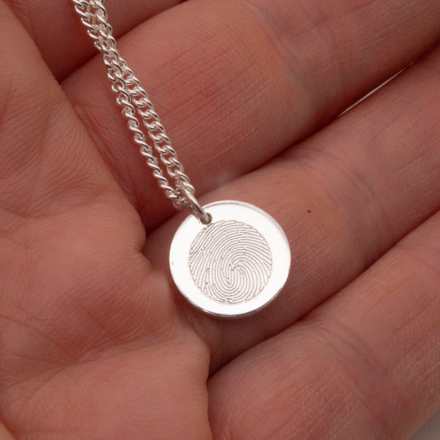 Fingerprint Engraved Silver Disc Necklace