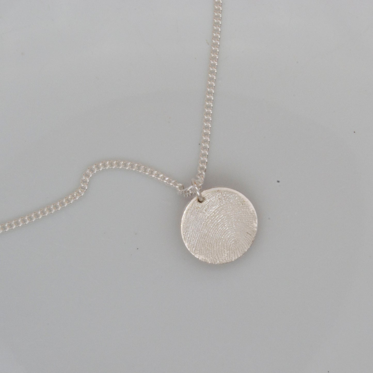 Fingerprint Engraved Silver Disc Necklace