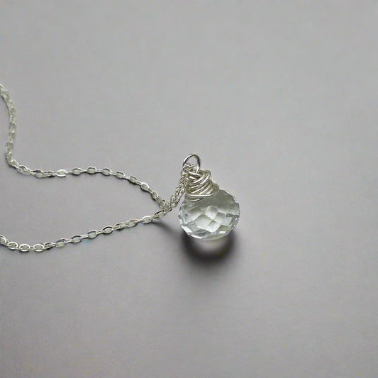 Crystal quartz drop pendant necklace