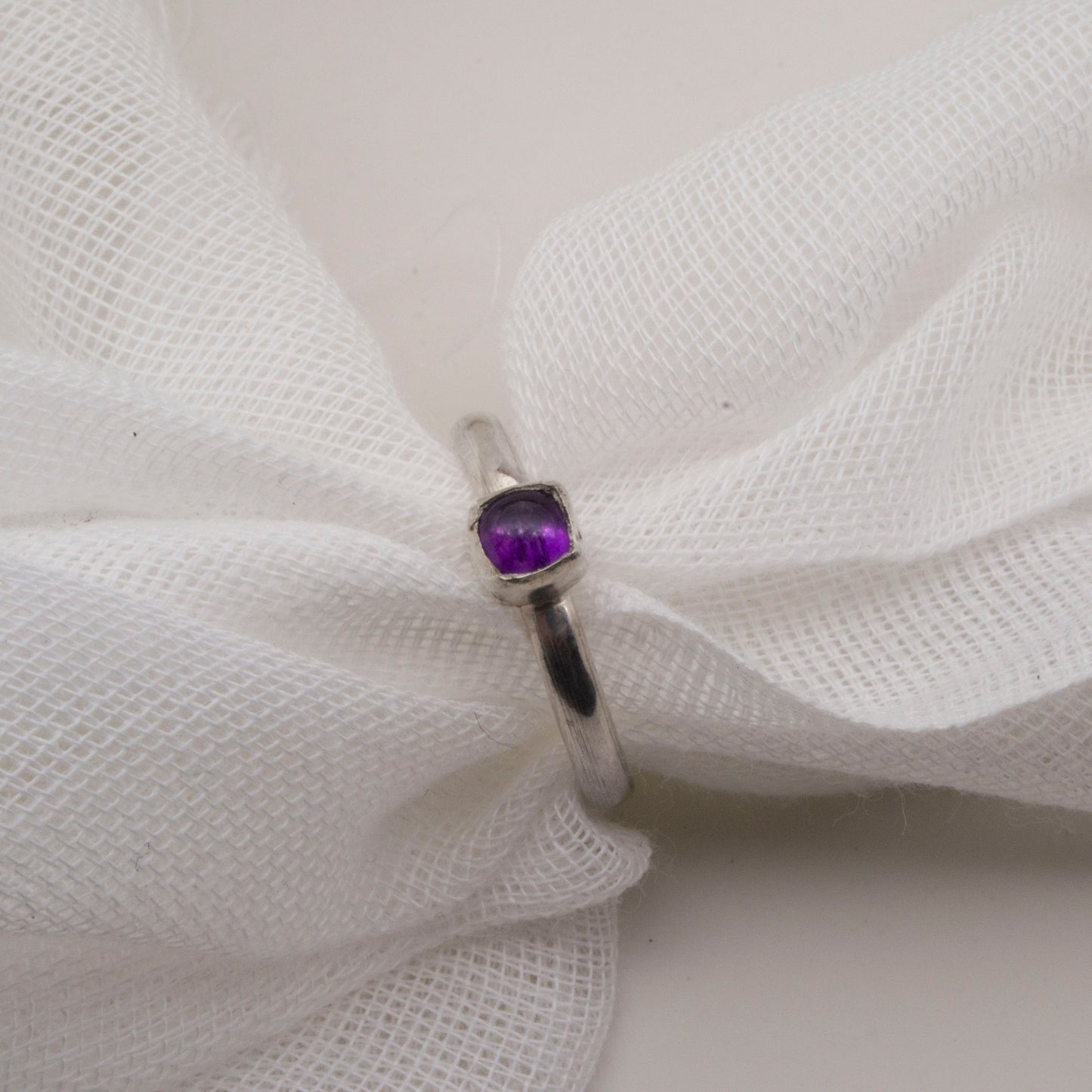 Amethyst cushion cut cabochon sterling silver ring Size K