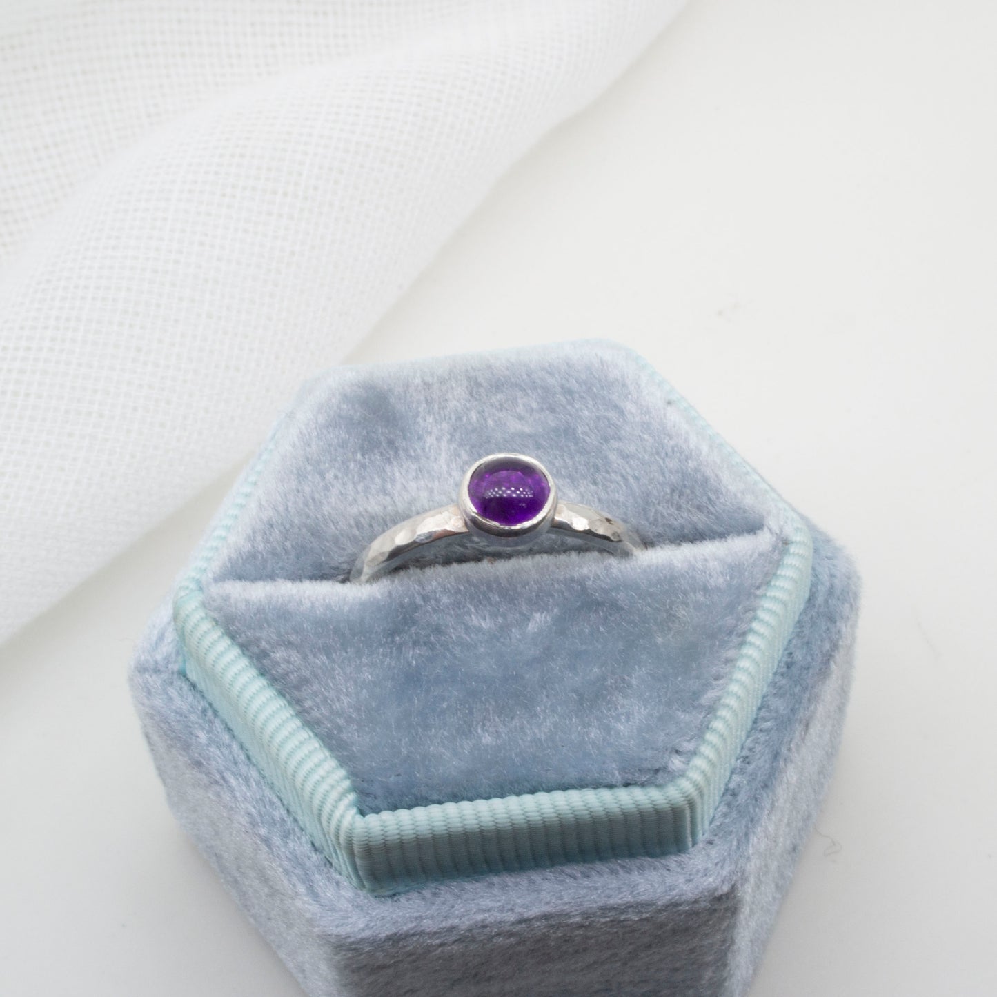 Amethyst cabochon sterling silver ring Size O
