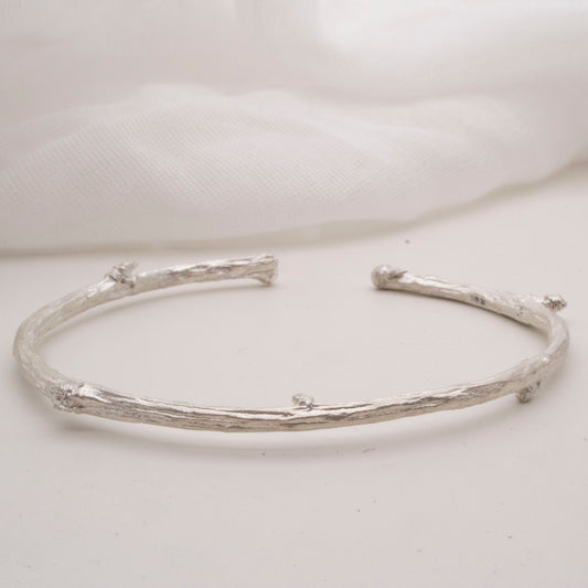 Apple twig sterling silver cuff bangle