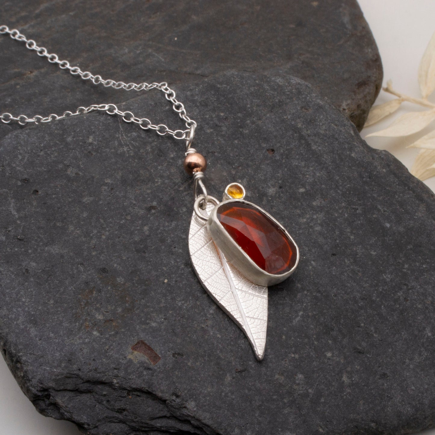 Autumn Leaf Garnet and Citrine Pendant