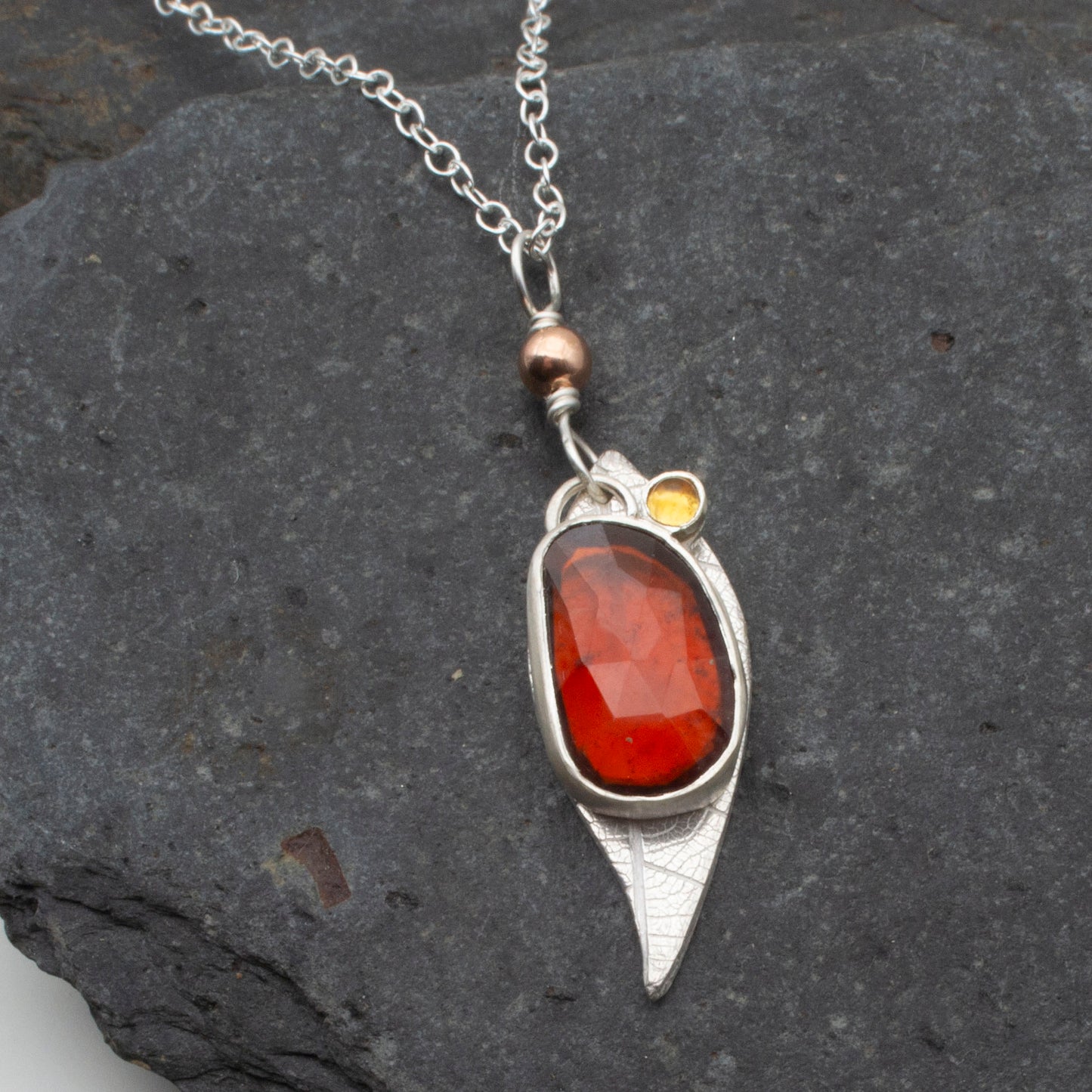 Autumn Leaf Garnet and Citrine Pendant