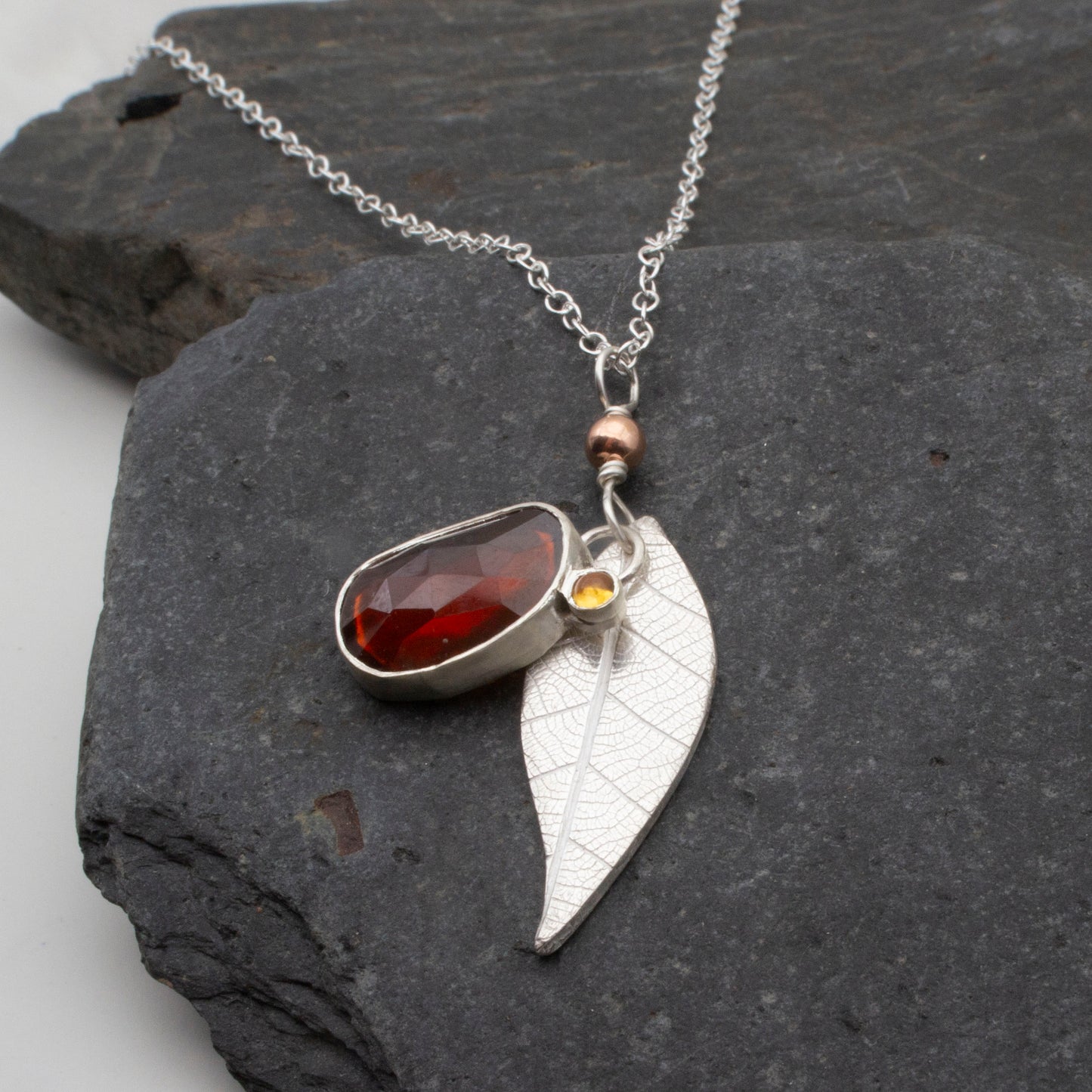 Autumn Leaf Garnet and Citrine Pendant