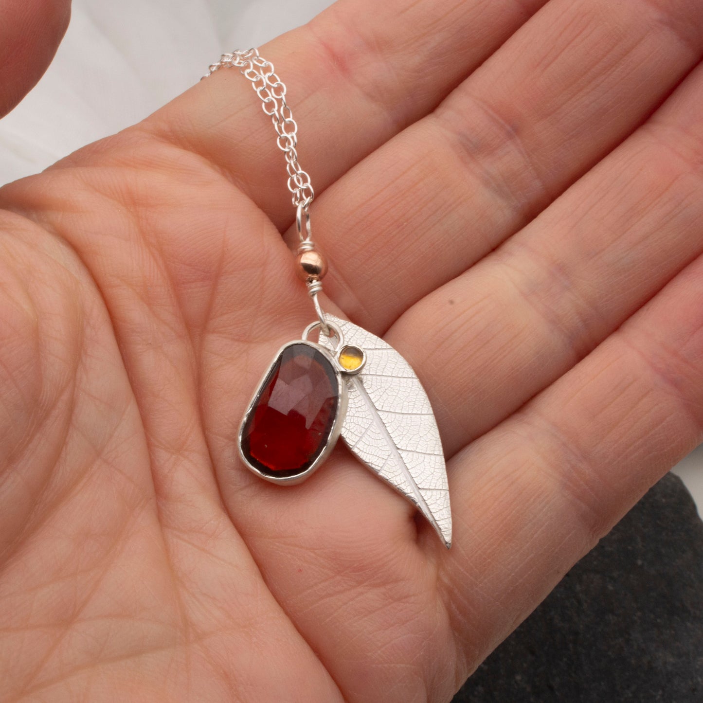Autumn Leaf Garnet and Citrine Pendant
