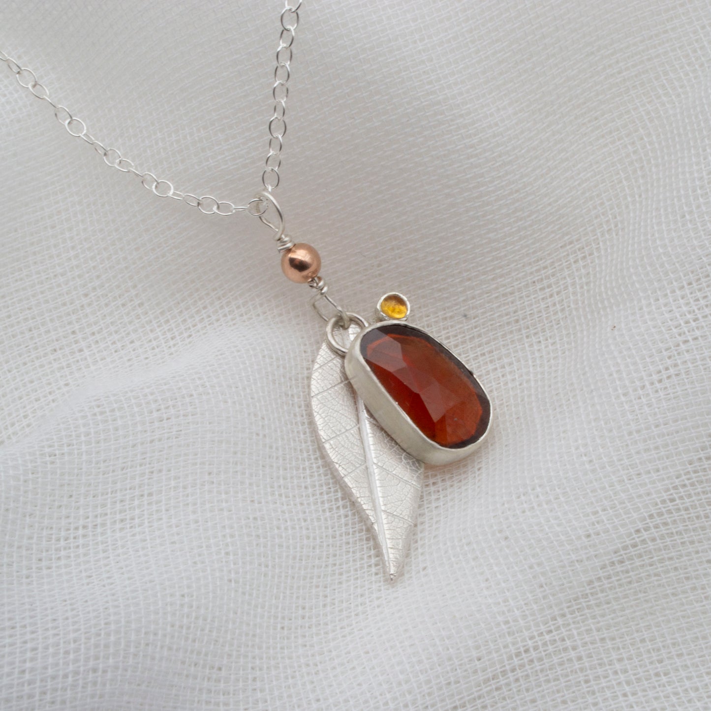 Autumn Leaf Garnet and Citrine Pendant