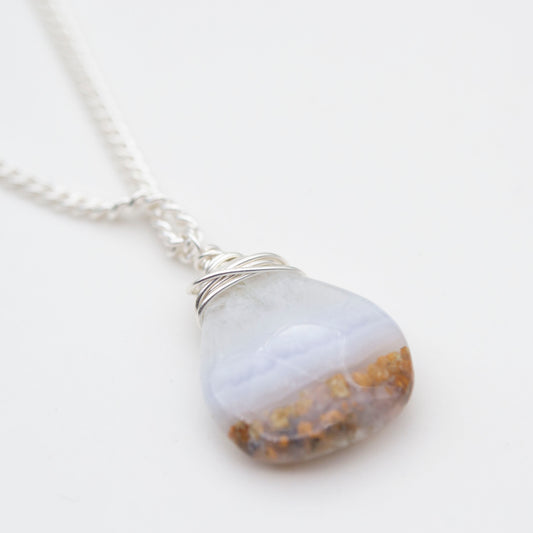 One of a Kind Blue Lace Agate Pendant – Sterling Silver