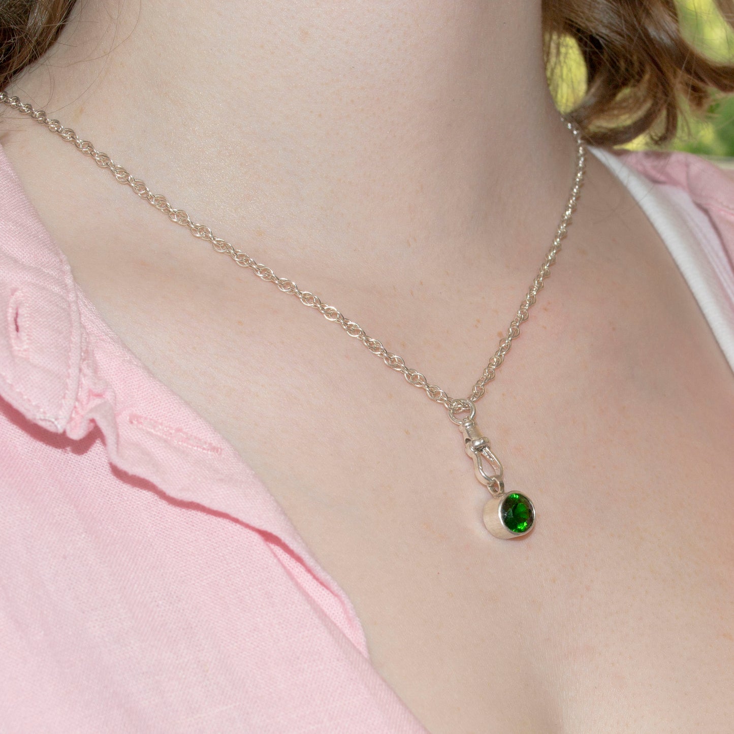 Sterling Silver Rope Chain with Interchangeable Birthstone Pendant & Albert Swivel Clasp