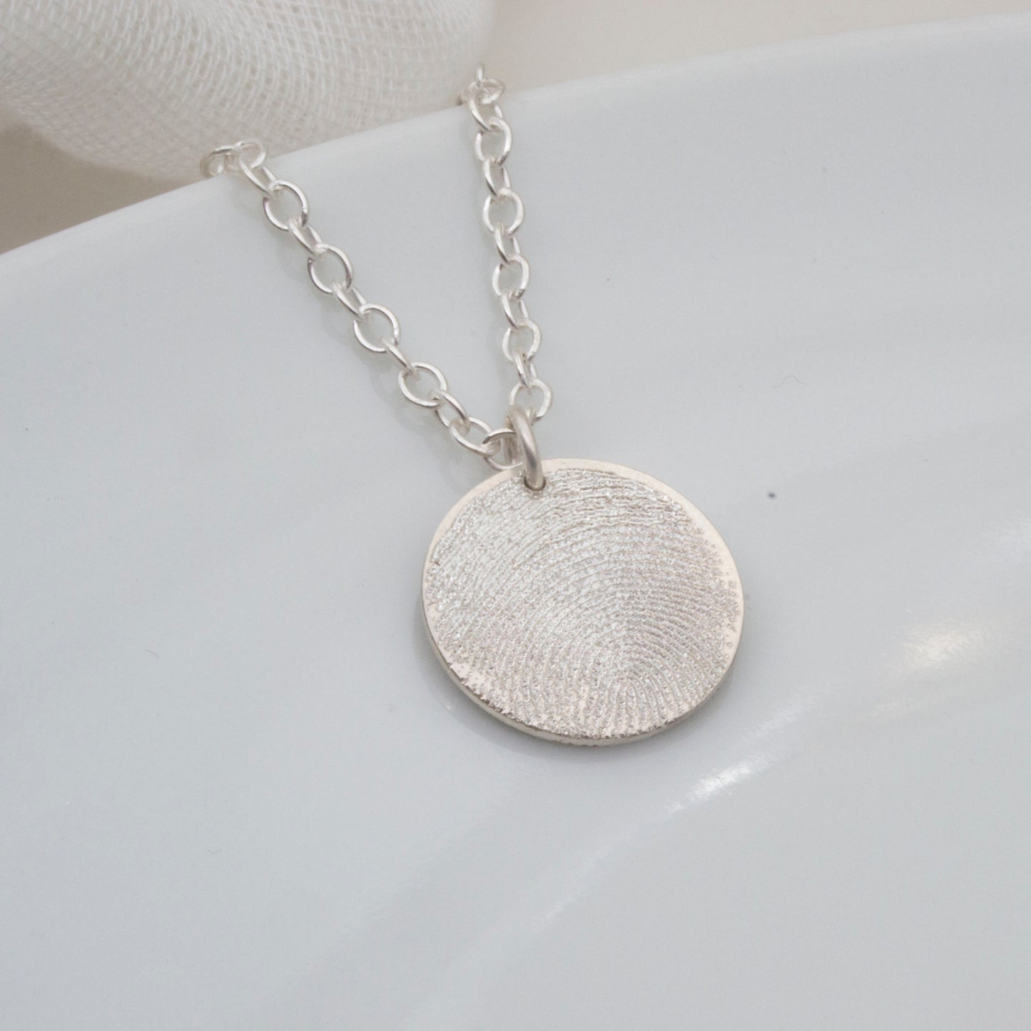 Fingerprint Engraved Silver Disc Necklace