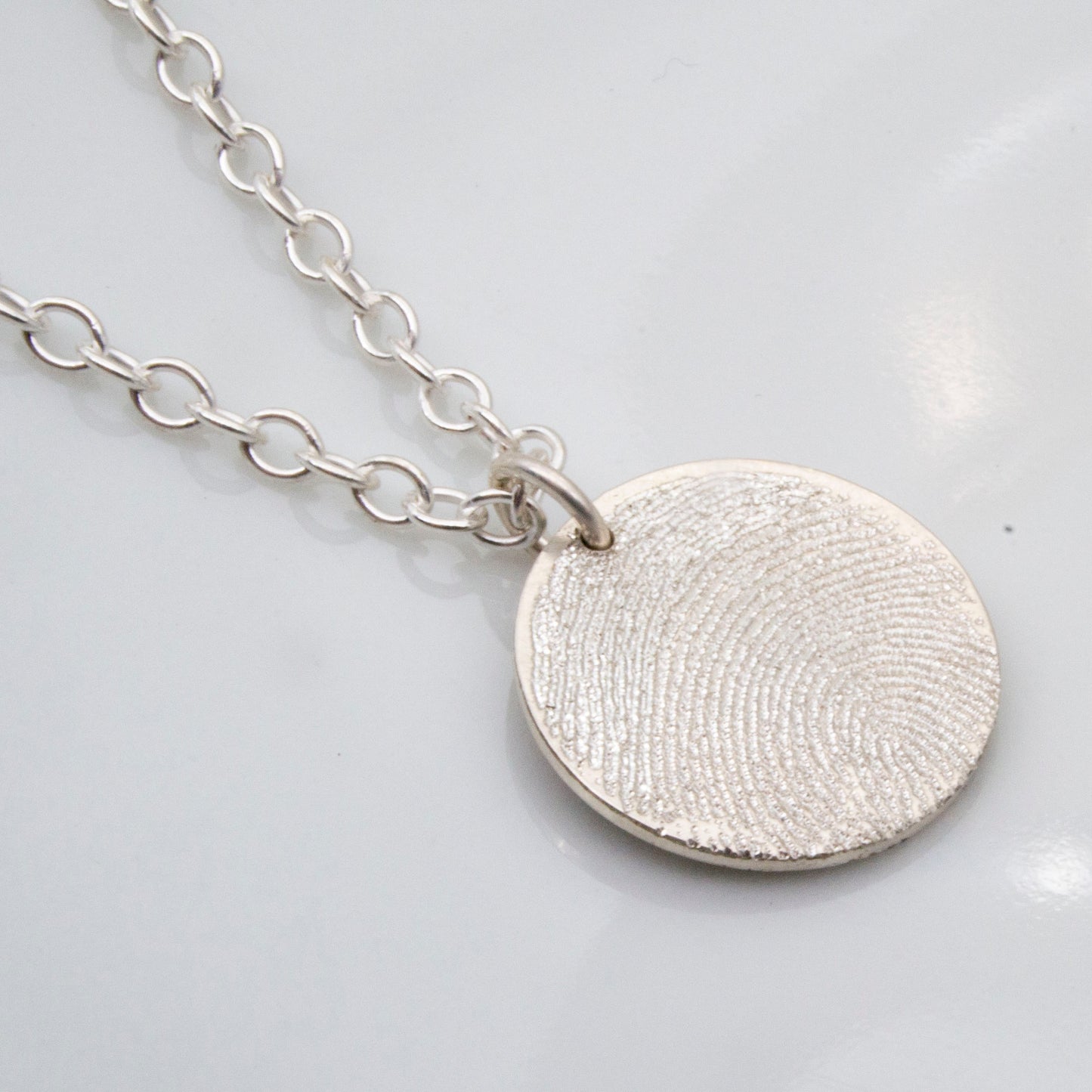Fingerprint Engraved Silver Disc Necklace