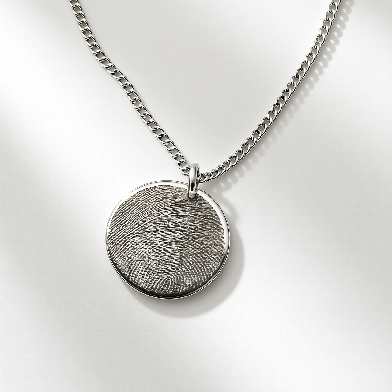 Fingerprint Engraved Silver Disc Necklace