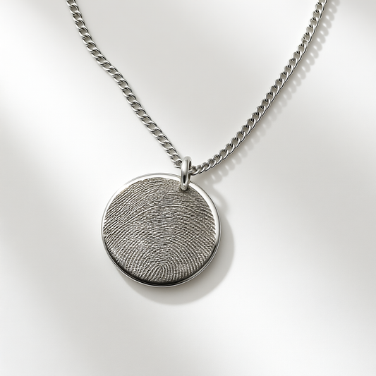 Fingerprint Engraved Silver Disc Necklace