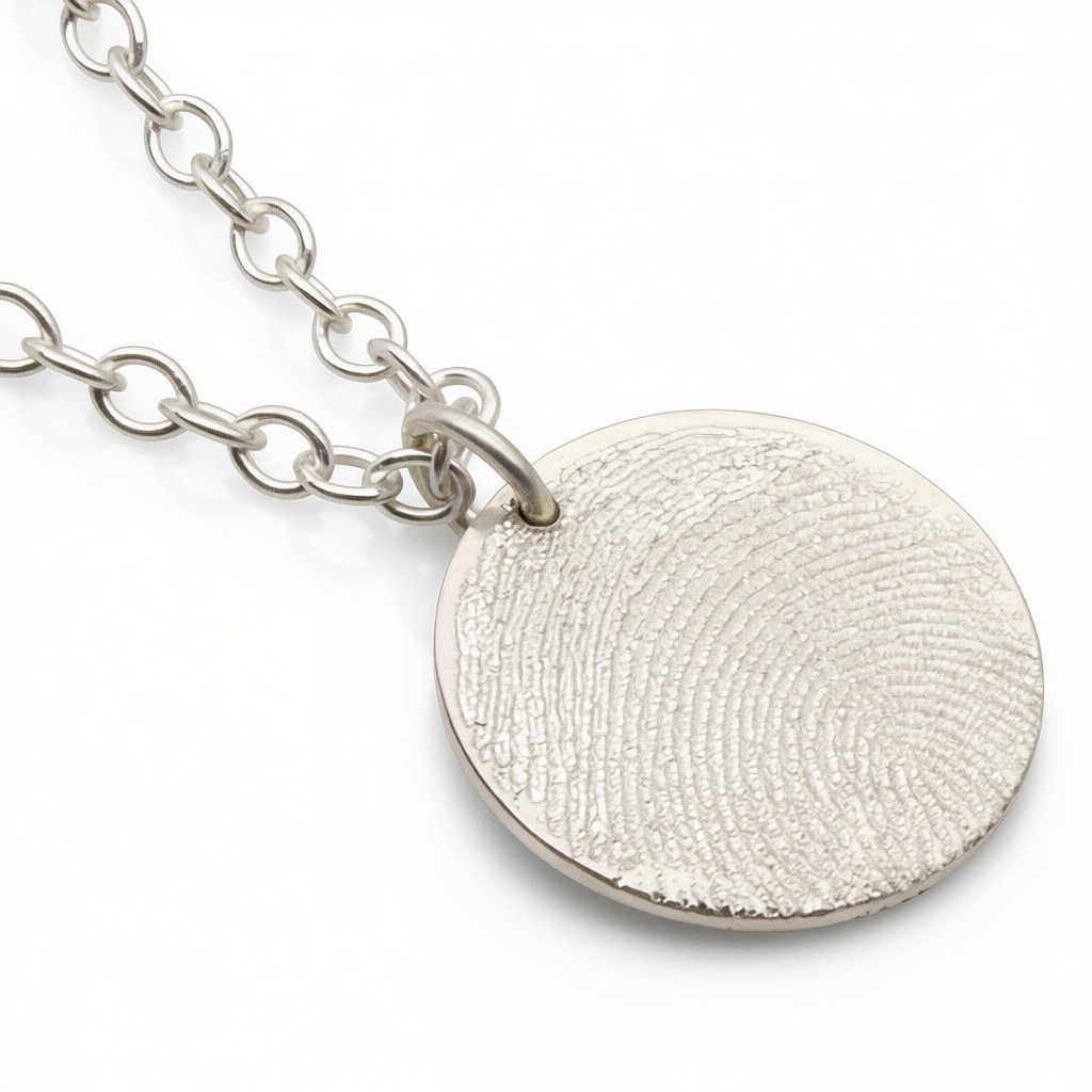 Fingerprint Engraved Silver Disc Necklace